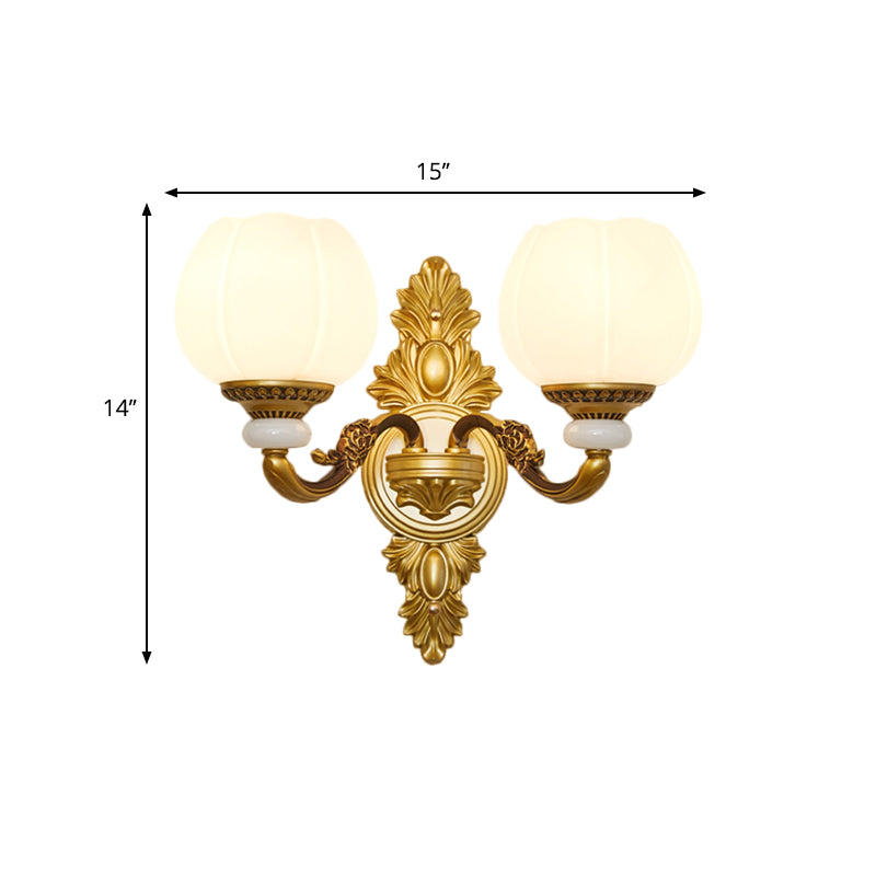 Vintage Style Globe Wall Light Sconce 1/2-Light Milky Glass and Metallic Wall Lamp in Gold for Corridor Clearhalo 'Wall Lamps & Sconces' 'Wall Lights' Lighting' 276273