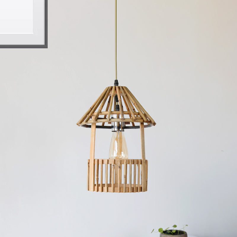 Bamboo Handmade Suspension Pendant Contemporary 1 Head Wood Hanging Ceiling Light Wood Clearhalo 'Ceiling Lights' 'Modern Pendants' 'Modern' 'Pendant Lights' 'Pendants' Lighting' 276302