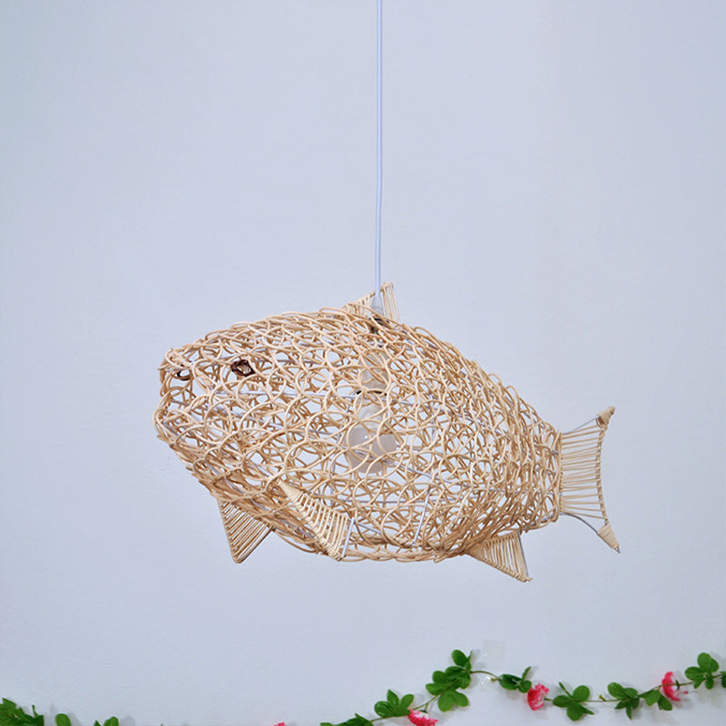 Wood Fish Pendant Lighting Tradition Bamboo 1 Bulb Hanging Lamp Kit for Restaurant Wood Clearhalo 'Ceiling Lights' 'Modern Pendants' 'Modern' 'Pendant Lights' 'Pendants' Lighting' 276342