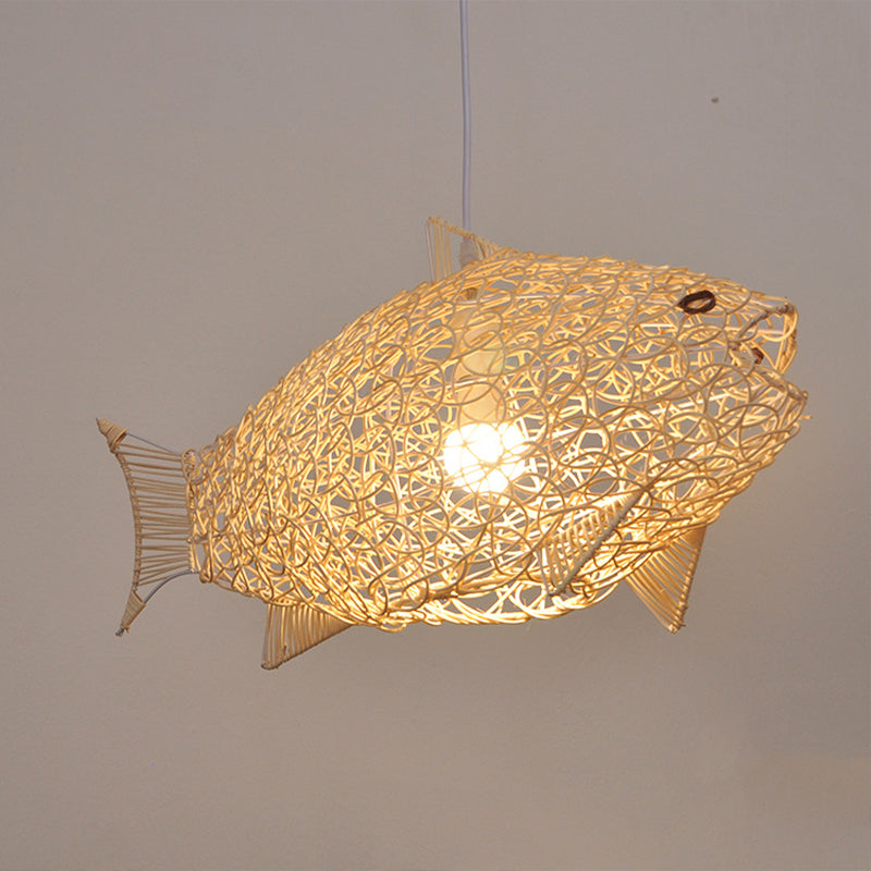 Wood Fish Pendant Lighting Tradition Bamboo 1 Bulb Hanging Lamp Kit for Restaurant Clearhalo 'Ceiling Lights' 'Modern Pendants' 'Modern' 'Pendant Lights' 'Pendants' Lighting' 276343