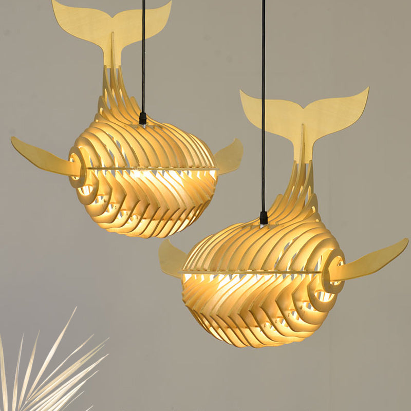 Whale Suspension Pendant Contemporary Wood 1 Bulb Beige Hanging Light Kit for Stairway Clearhalo 'Ceiling Lights' 'Modern Pendants' 'Modern' 'Pendant Lights' 'Pendants' Lighting' 276349