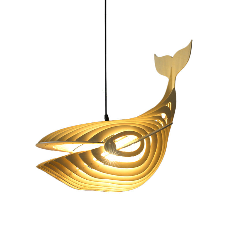 Whale Suspension Pendant Contemporary Wood 1 Bulb Beige Hanging Light Kit for Stairway Clearhalo 'Ceiling Lights' 'Modern Pendants' 'Modern' 'Pendant Lights' 'Pendants' Lighting' 276352