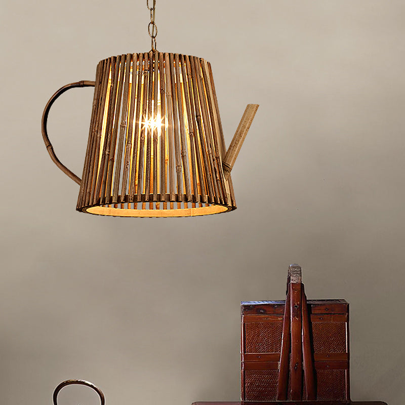 Teapot Pendant Lighting Tradition Bamboo 1 Bulb Wood Hanging Lamp Kit with Adjustable Metal Chain Wood Clearhalo 'Ceiling Lights' 'Modern Pendants' 'Modern' 'Pendant Lights' 'Pendants' Lighting' 276365