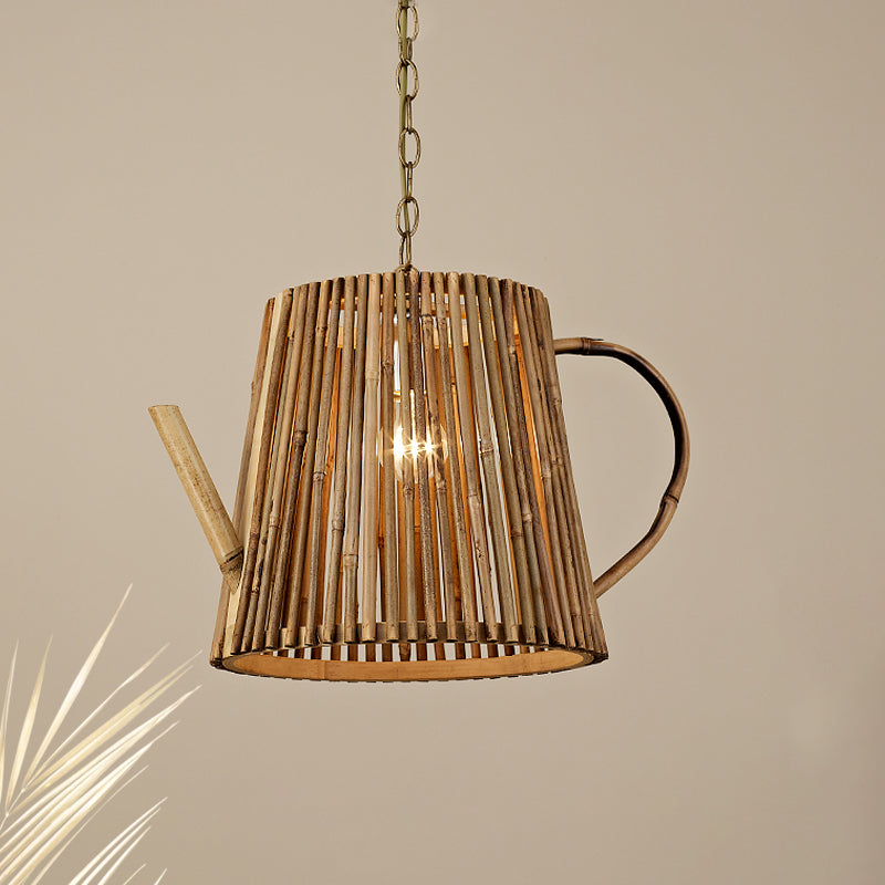 Teapot Pendant Lighting Tradition Bamboo 1 Bulb Wood Hanging Lamp Kit with Adjustable Metal Chain Clearhalo 'Ceiling Lights' 'Modern Pendants' 'Modern' 'Pendant Lights' 'Pendants' Lighting' 276366