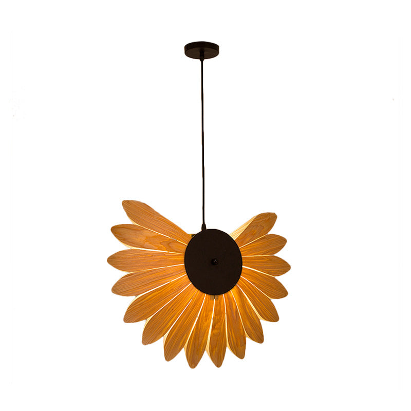 Beige Sunflower Pendant Lighting Modernism 1 Bulb Wood Hanging Light Fixture for Restaurant Clearhalo 'Ceiling Lights' 'Modern Pendants' 'Modern' 'Pendant Lights' 'Pendants' Lighting' 276374