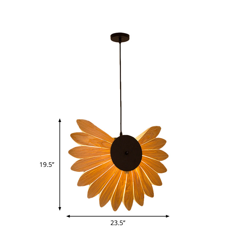 Beige Sunflower Pendant Lighting Modernism 1 Bulb Wood Hanging Light Fixture for Restaurant Clearhalo 'Ceiling Lights' 'Modern Pendants' 'Modern' 'Pendant Lights' 'Pendants' Lighting' 276375