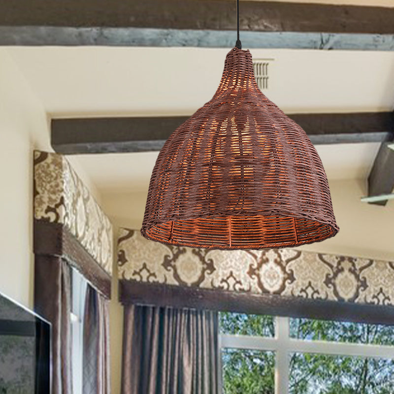 Bamboo Basket/Trumpet Hanging Lamp Contemporary 1 Head Wood Ceiling Pendant Light for Restaurant Wood B Clearhalo 'Ceiling Lights' 'Modern Pendants' 'Modern' 'Pendant Lights' 'Pendants' Lighting' 276536