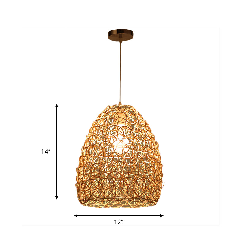 Bamboo Basket/Trumpet Hanging Lamp Contemporary 1 Head Wood Ceiling Pendant Light for Restaurant Clearhalo 'Ceiling Lights' 'Modern Pendants' 'Modern' 'Pendant Lights' 'Pendants' Lighting' 276546