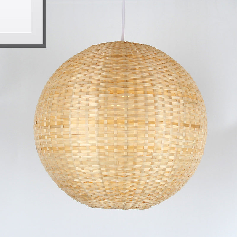 Sphere Suspension Pendant Contemporary Bamboo 1 Bulb Wood Hanging Light Kit, 16