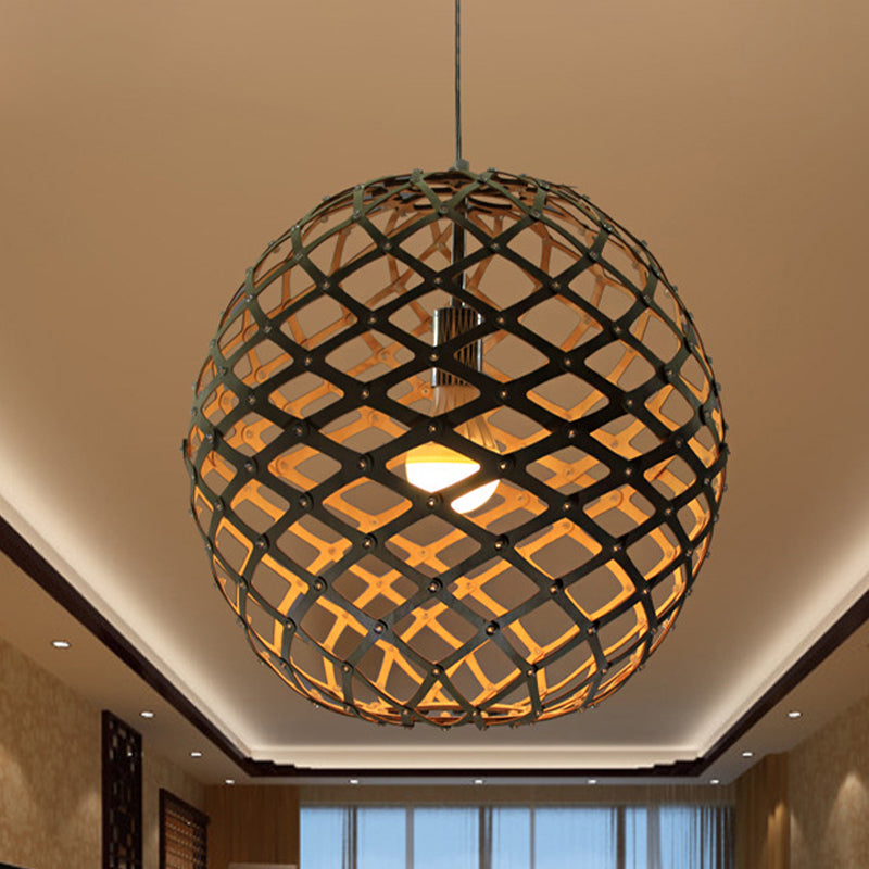 Cage Suspension Pendant Contemporary Wood 1 Bulb Yellow Hanging Light Kit for Living Room Yellow Clearhalo 'Ceiling Lights' 'Modern Pendants' 'Modern' 'Pendant Lights' 'Pendants' Lighting' 276698