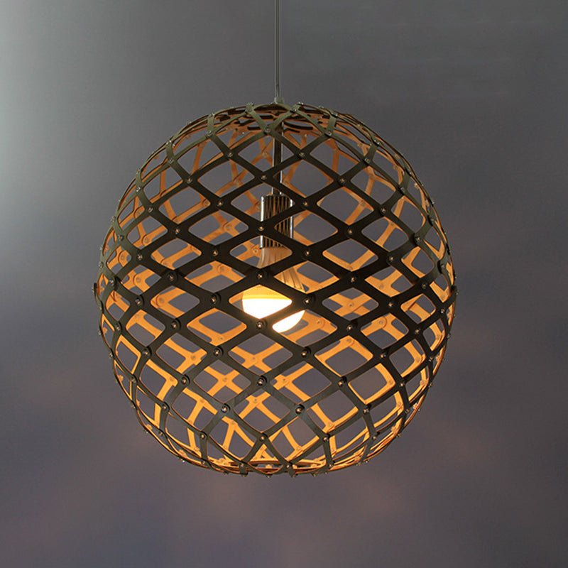 Cage Suspension Pendant Contemporary Wood 1 Bulb Yellow Hanging Light Kit for Living Room Clearhalo 'Ceiling Lights' 'Modern Pendants' 'Modern' 'Pendant Lights' 'Pendants' Lighting' 276699