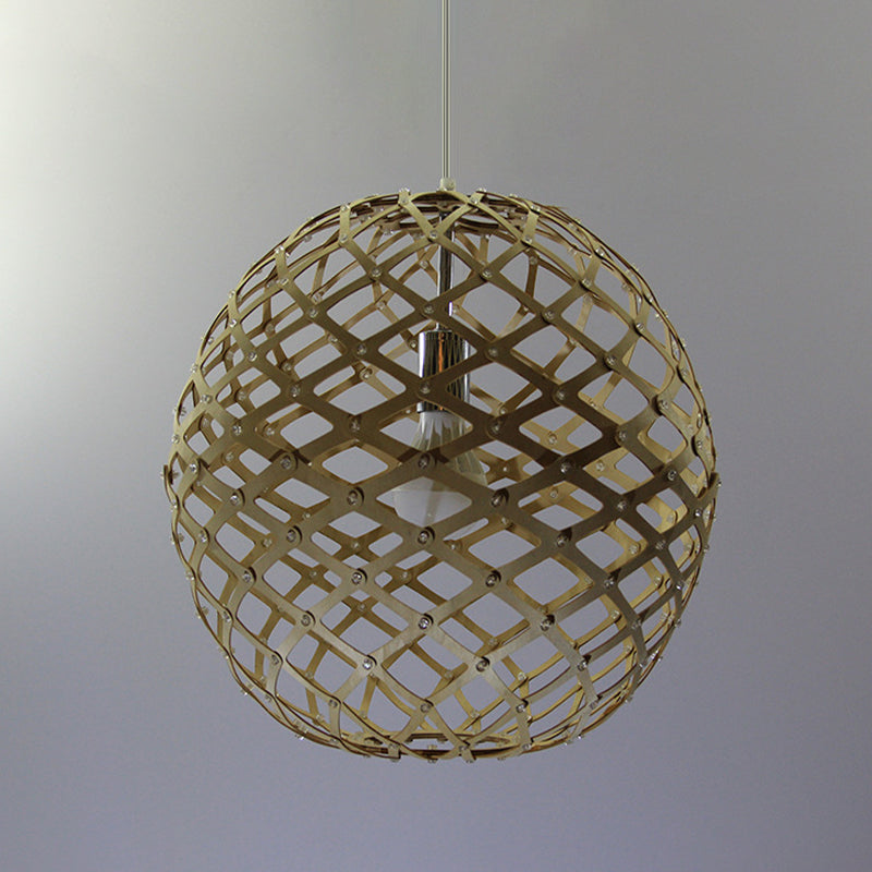 Cage Suspension Pendant Contemporary Wood 1 Bulb Yellow Hanging Light Kit for Living Room Clearhalo 'Ceiling Lights' 'Modern Pendants' 'Modern' 'Pendant Lights' 'Pendants' Lighting' 276700