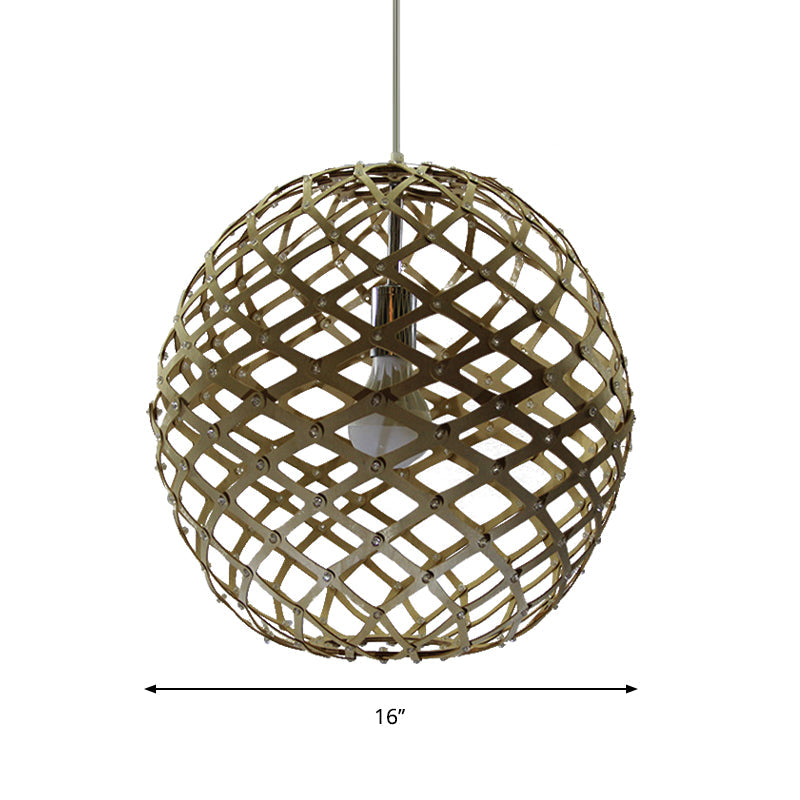 Cage Suspension Pendant Contemporary Wood 1 Bulb Yellow Hanging Light Kit for Living Room Clearhalo 'Ceiling Lights' 'Modern Pendants' 'Modern' 'Pendant Lights' 'Pendants' Lighting' 276703