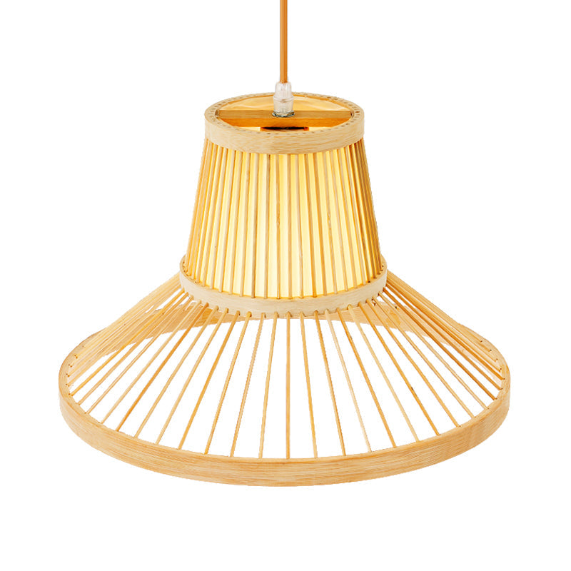 Traditional 1 Bulb Hanging Lamp Wood Hat Pendant Light Fixture with Bamboo Shade Clearhalo 'Ceiling Lights' 'Modern Pendants' 'Modern' 'Pendant Lights' 'Pendants' Lighting' 276717