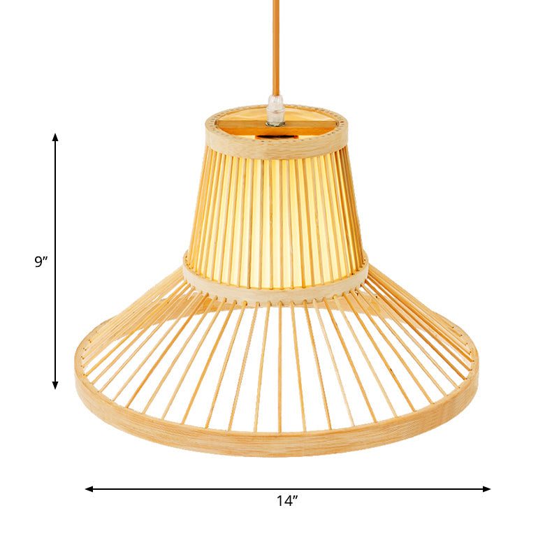 Traditional 1 Bulb Hanging Lamp Wood Hat Pendant Light Fixture with Bamboo Shade Clearhalo 'Ceiling Lights' 'Modern Pendants' 'Modern' 'Pendant Lights' 'Pendants' Lighting' 276718