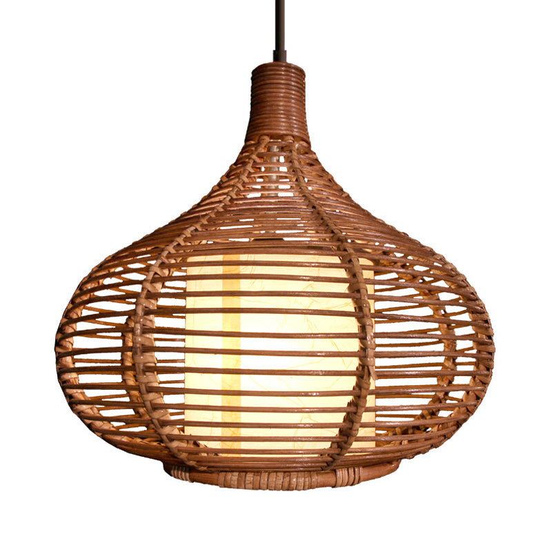 Jar Suspension Pendant Retro Bamboo 1 Bulb Brown Hanging Light Kit with Inner Cylindrical Shade Clearhalo 'Ceiling Lights' 'Modern Pendants' 'Modern' 'Pendant Lights' 'Pendants' Lighting' 276750