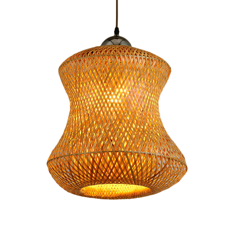 1 Bulb Tearoom Ceiling Light Asian Coffee Pendant Light Fixture with Handcrafted Bamboo Shade Clearhalo 'Ceiling Lights' 'Modern Pendants' 'Modern' 'Pendant Lights' 'Pendants' Lighting' 276807