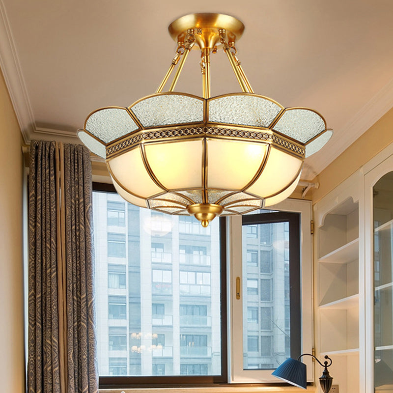 Traditional Scalloped Semi-Flush Light Fixture 4/6 Bulbs Metal Ceiling Mount in Brass for Bedroom, 18