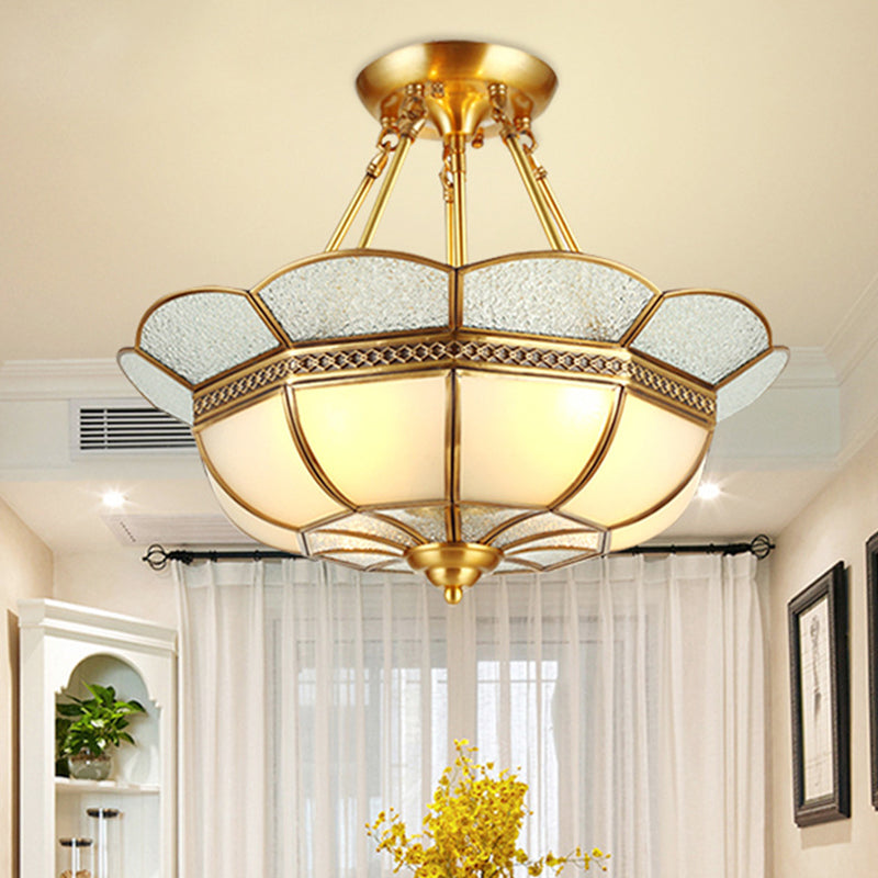 Traditional Scalloped Semi-Flush Light Fixture 4/6 Bulbs Metal Ceiling Mount in Brass for Bedroom, 18