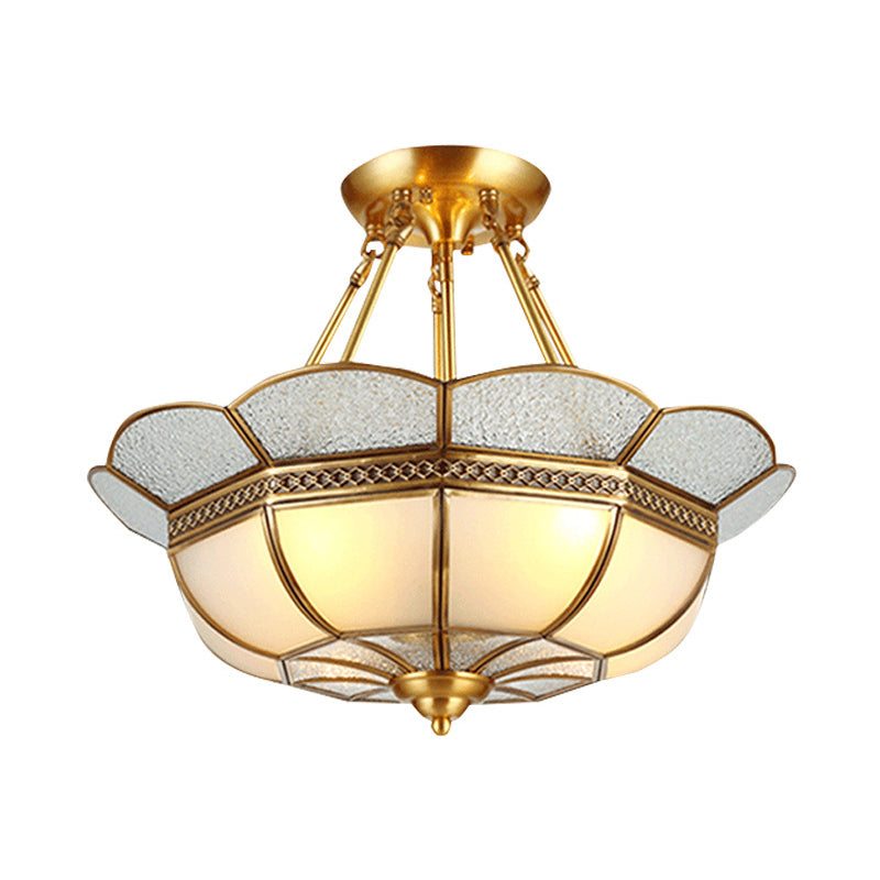 Traditional Scalloped Semi-Flush Light Fixture 4/6 Bulbs Metal Ceiling Mount in Brass for Bedroom, 18