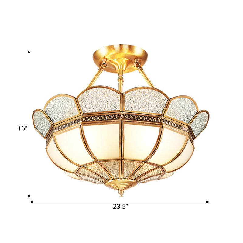 Traditional Scalloped Semi-Flush Light Fixture 4/6 Bulbs Metal Ceiling Mount in Brass for Bedroom, 18