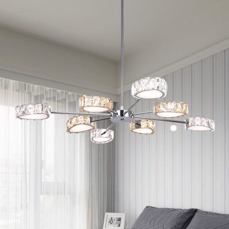 Triangle Crystal Block Ceiling Chandelier Simple Style 8 Lights Chrome Suspension Lamp in Warm/White Light Chrome Clearhalo 'Ceiling Lights' 'Chandeliers' 'Modern Chandeliers' 'Modern' Lighting' 278519