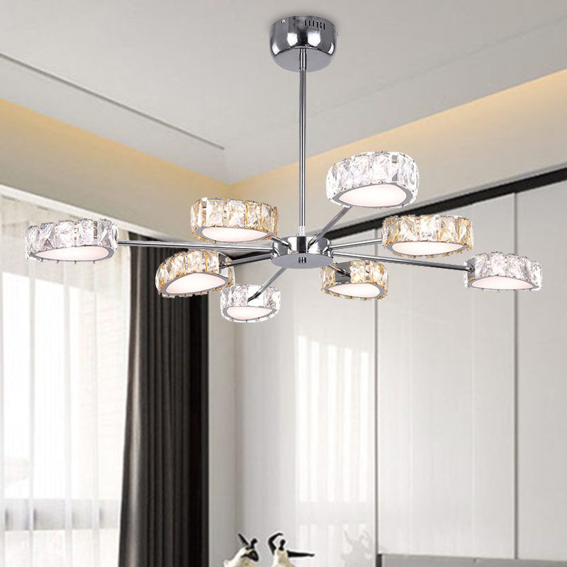 Triangle Crystal Block Ceiling Chandelier Simple Style 8 Lights Chrome Suspension Lamp in Warm/White Light Clearhalo 'Ceiling Lights' 'Chandeliers' 'Modern Chandeliers' 'Modern' Lighting' 278520