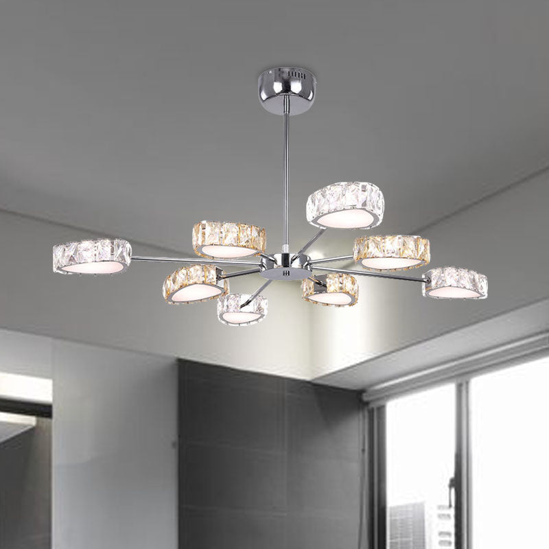 Triangle Crystal Block Ceiling Chandelier Simple Style 8 Lights Chrome Suspension Lamp in Warm/White Light Clearhalo 'Ceiling Lights' 'Chandeliers' 'Modern Chandeliers' 'Modern' Lighting' 278521