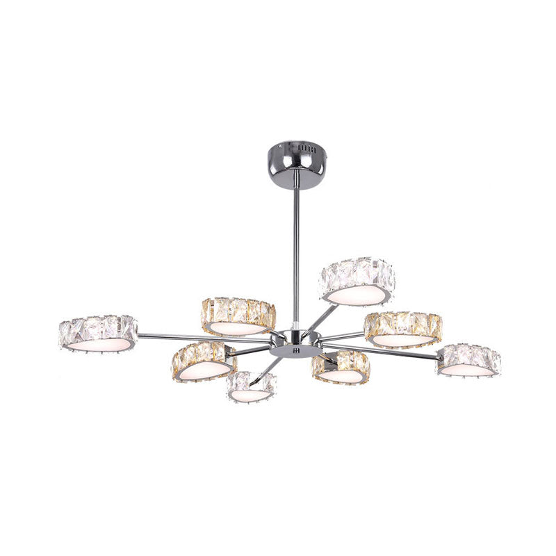 Triangle Crystal Block Ceiling Chandelier Simple Style 8 Lights Chrome Suspension Lamp in Warm/White Light Clearhalo 'Ceiling Lights' 'Chandeliers' 'Modern Chandeliers' 'Modern' Lighting' 278523