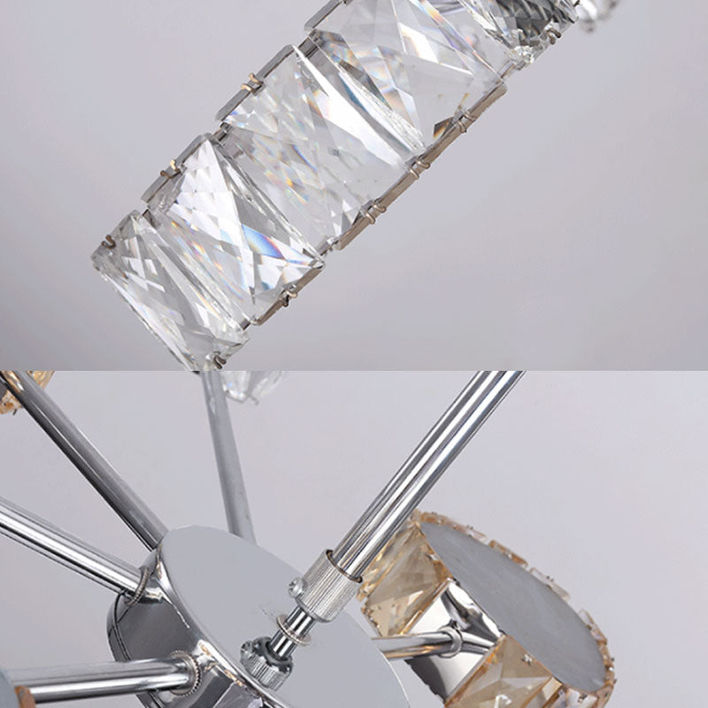 Triangle Crystal Block Ceiling Chandelier Simple Style 8 Lights Chrome Suspension Lamp in Warm/White Light Clearhalo 'Ceiling Lights' 'Chandeliers' 'Modern Chandeliers' 'Modern' Lighting' 278525