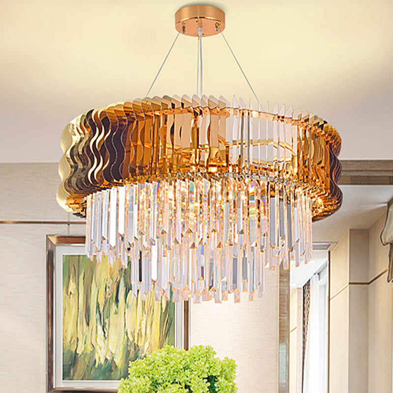 Tiered Chandelier Lamp Modern Crystal 8 Heads Amber Hanging Pendant Light for Living Room Clearhalo 'Ceiling Lights' 'Chandeliers' 'Modern Chandeliers' 'Modern' Lighting' 279019