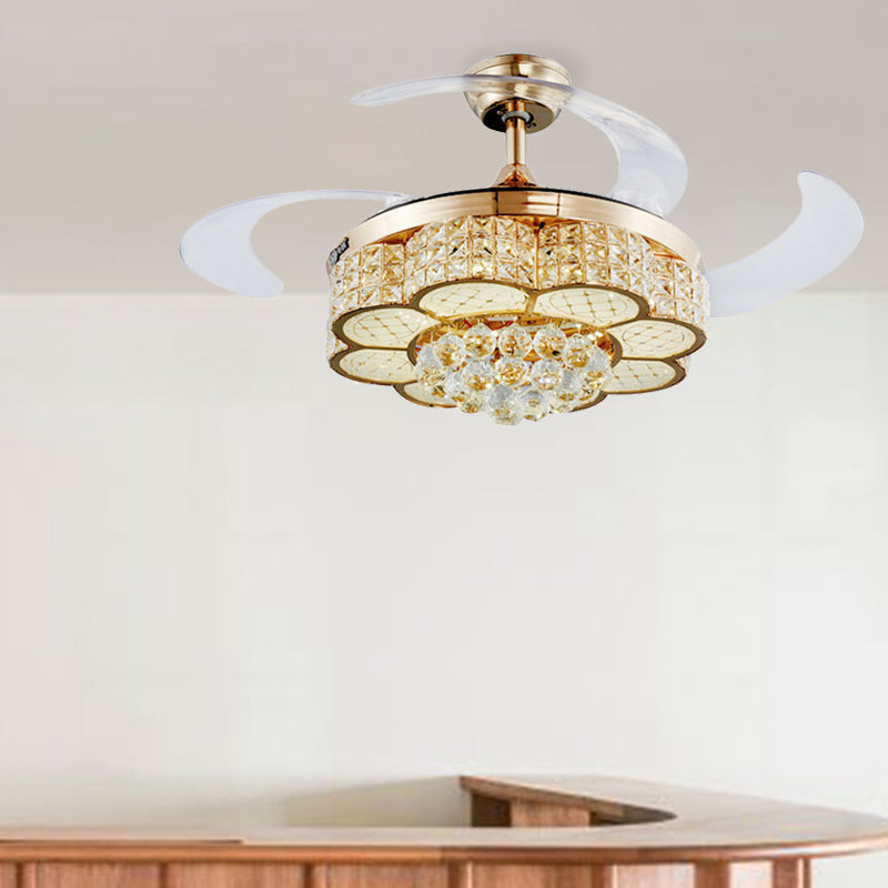 Opulent Inlaid Crystal Floral Fan Lighting Modern Stylish LED Semi Flush Ceiling Light in Gold Gold Clearhalo 'Ceiling Fans with Lights' 'Ceiling Fans' 'Modern Ceiling Fans' 'Modern' Lighting' 279160