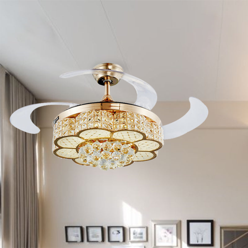 Opulent Inlaid Crystal Floral Fan Lighting Modern Stylish LED Semi Flush Ceiling Light in Gold Clearhalo 'Ceiling Fans with Lights' 'Ceiling Fans' 'Modern Ceiling Fans' 'Modern' Lighting' 279162