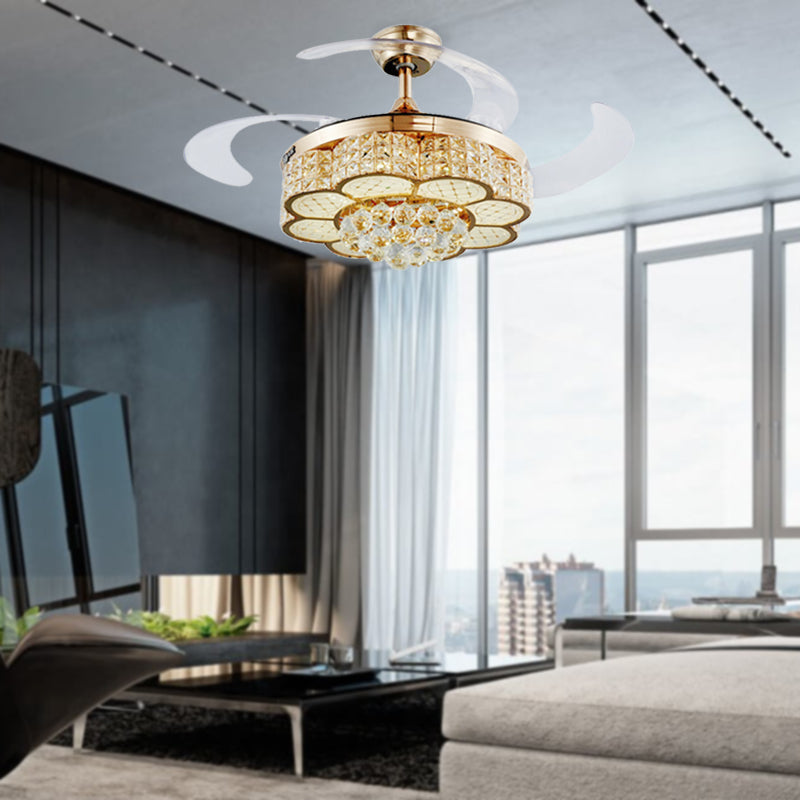 Opulent Inlaid Crystal Floral Fan Lighting Modern Stylish LED Semi Flush Ceiling Light in Gold Clearhalo 'Ceiling Fans with Lights' 'Ceiling Fans' 'Modern Ceiling Fans' 'Modern' Lighting' 279163