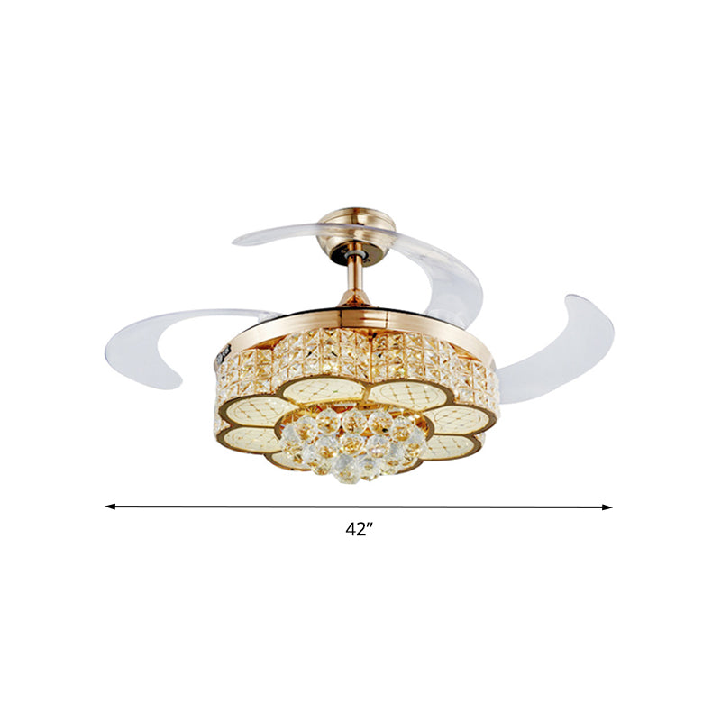 Opulent Inlaid Crystal Floral Fan Lighting Modern Stylish LED Semi Flush Ceiling Light in Gold Clearhalo 'Ceiling Fans with Lights' 'Ceiling Fans' 'Modern Ceiling Fans' 'Modern' Lighting' 279165