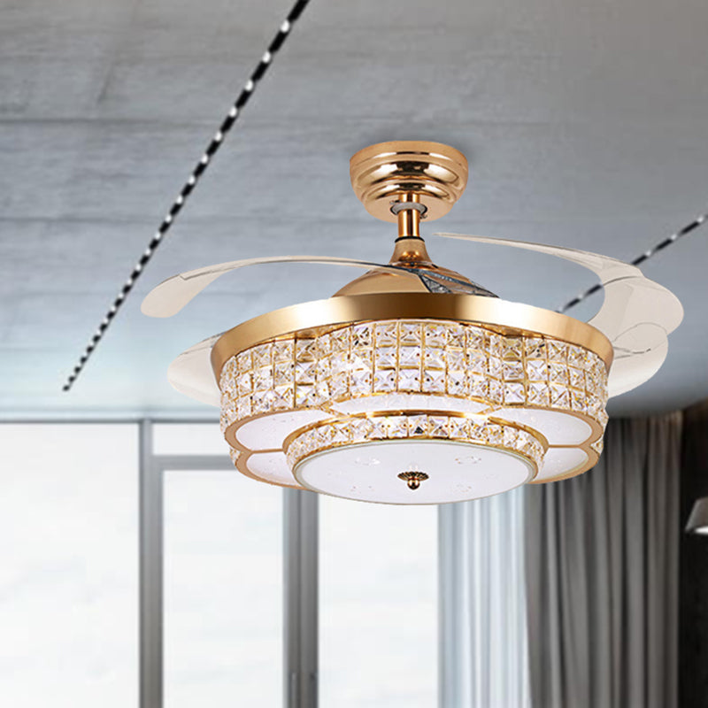 Living Room LED Semi Mount Lamp with Fan Modernist Gold Flower Crystal Ceiling Light Fixture Gold Clearhalo 'Ceiling Fans with Lights' 'Ceiling Fans' 'Modern Ceiling Fans' 'Modern' Lighting' 279166