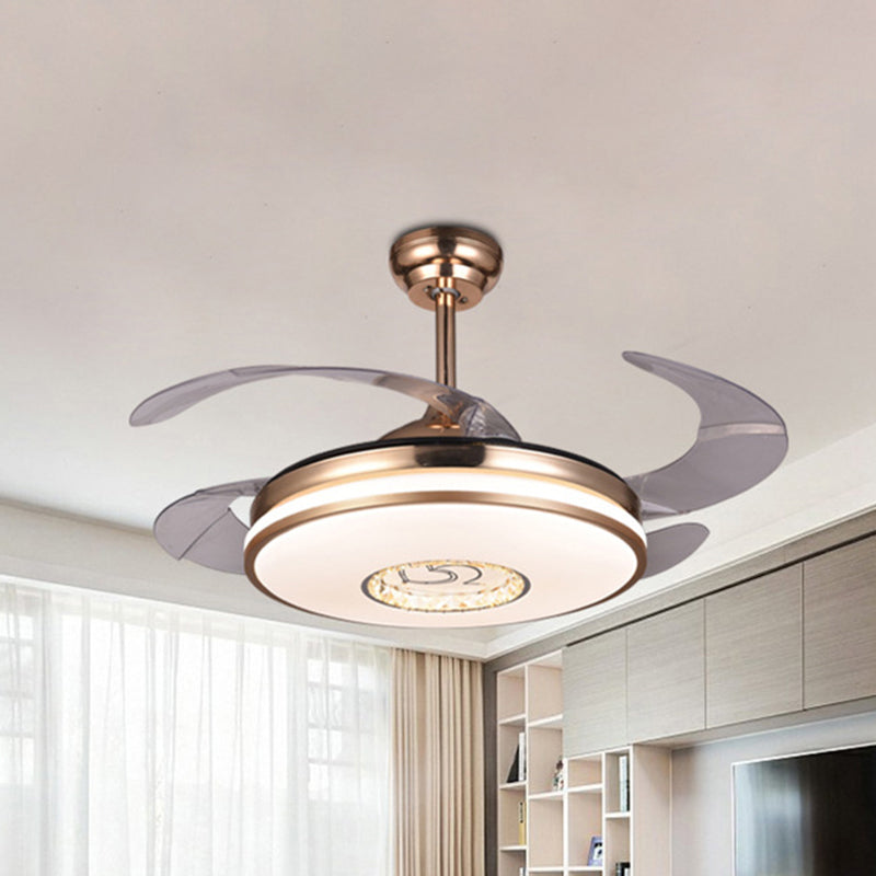 Round Crystal LED Ceiling Fan Modern Remote Control/Wall Control/Frequency Convertible Golden Semi Mount Light in Color Changing/White Light Gold Clearhalo 'Ceiling Fans with Lights' 'Ceiling Fans' 'Modern Ceiling Fans' 'Modern' Lighting' 279263