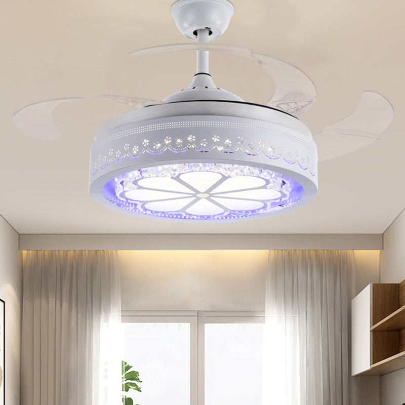 White Etched Petal Fan Light Kit Contemporary Clear Crystal LED Semi Flush Mount with Wall Control/Remote Control/Frequency Converter, 36
