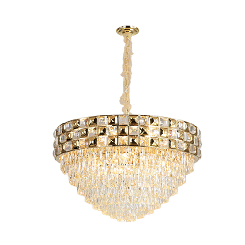 Tapered Ceiling Light Postmodern Crystal Block 19 Heads Gold Chandelier Lighting Fixture Clearhalo 'Ceiling Lights' 'Chandeliers' 'Modern Chandeliers' 'Modern' Lighting' 279465