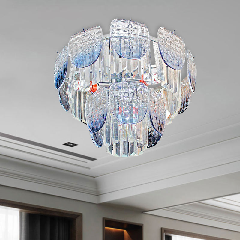 Clear Faceted Crystal Tiered Hanging Light Kit Modern 5/10 Lights Light Blue Pendant Chandelier Clearhalo 'Ceiling Lights' 'Chandeliers' 'Clear' 'Industrial' 'Modern Chandeliers' 'Modern' 'Tiffany' 'Traditional Chandeliers' Lighting' 279649