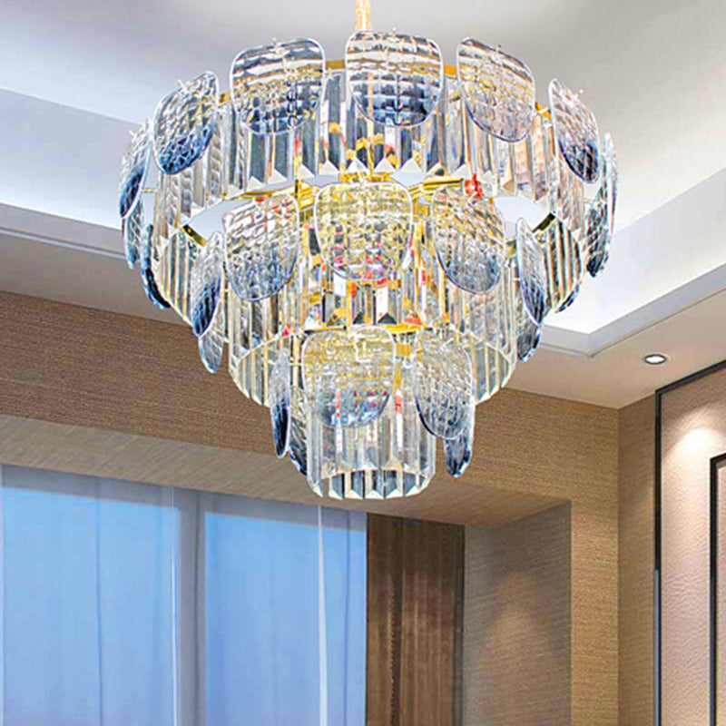 Clear Faceted Crystal Tiered Hanging Light Kit Modern 5/10 Lights Light Blue Pendant Chandelier 10 Clear Clearhalo 'Ceiling Lights' 'Chandeliers' 'Clear' 'Industrial' 'Modern Chandeliers' 'Modern' 'Tiffany' 'Traditional Chandeliers' Lighting' 279653