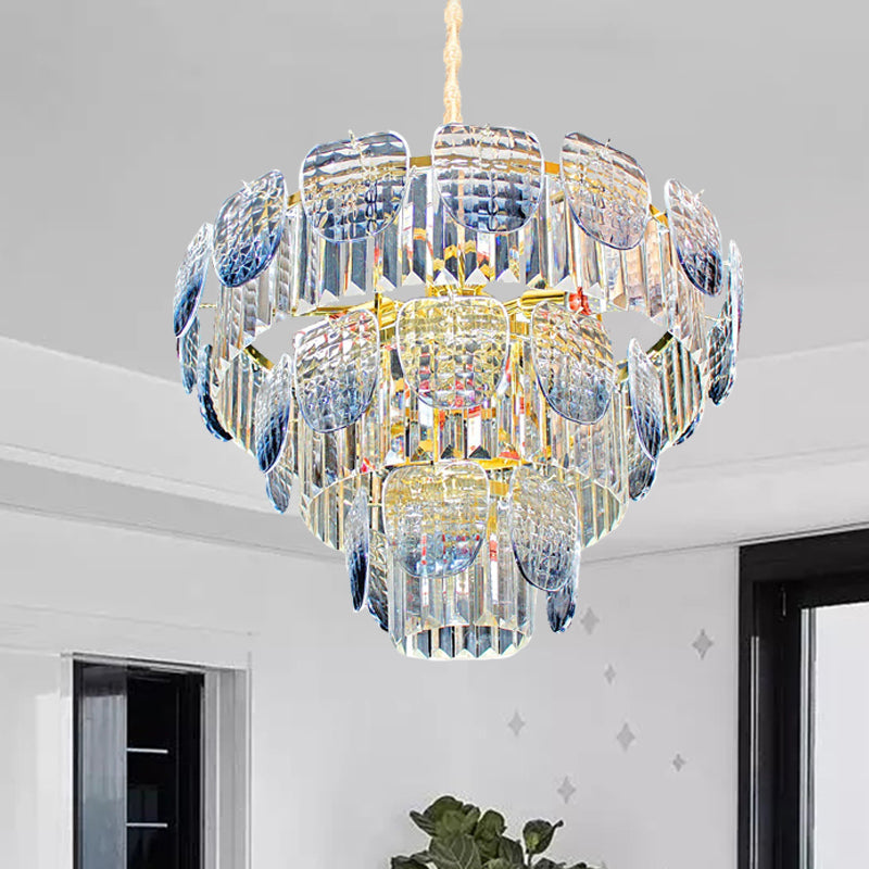 Clear Faceted Crystal Tiered Hanging Light Kit Modern 5/10 Lights Light Blue Pendant Chandelier Clearhalo 'Ceiling Lights' 'Chandeliers' 'Clear' 'Industrial' 'Modern Chandeliers' 'Modern' 'Tiffany' 'Traditional Chandeliers' Lighting' 279655