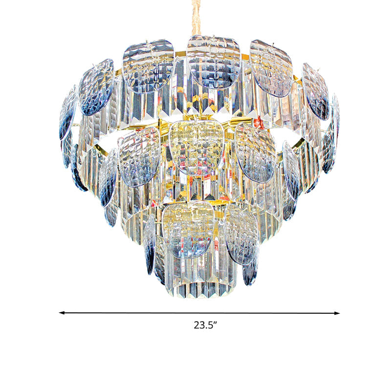 Clear Faceted Crystal Tiered Hanging Light Kit Modern 5/10 Lights Light Blue Pendant Chandelier Clearhalo 'Ceiling Lights' 'Chandeliers' 'Clear' 'Industrial' 'Modern Chandeliers' 'Modern' 'Tiffany' 'Traditional Chandeliers' Lighting' 279658