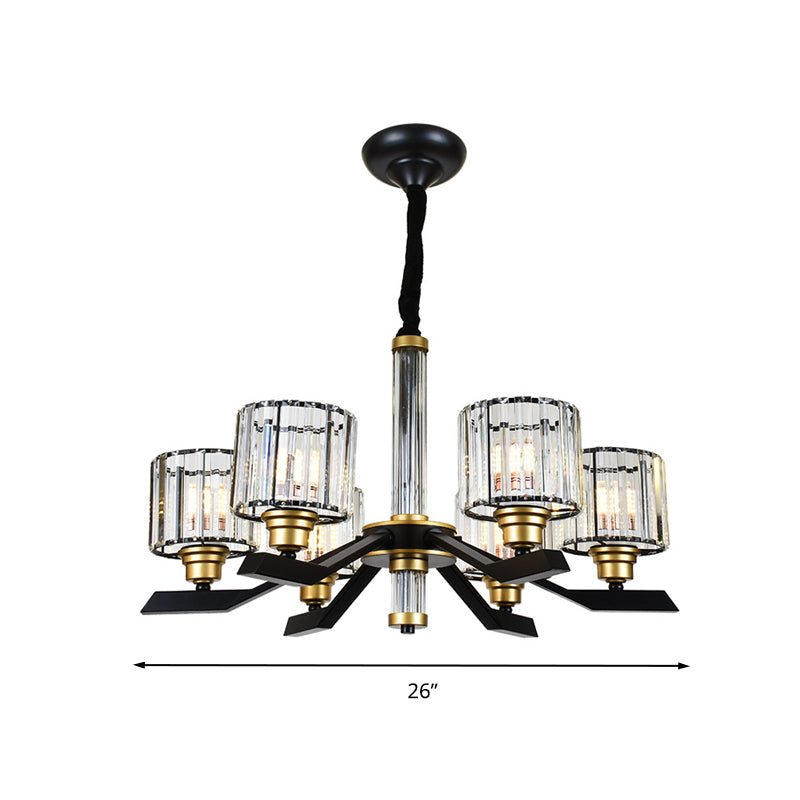 Tri-Sided Crystal Rod Cylinder Pendant Lighting Contemporary 6/8 Heads Black Hanging Chandelier Clearhalo 'Ceiling Lights' 'Chandeliers' Lighting' options 279796