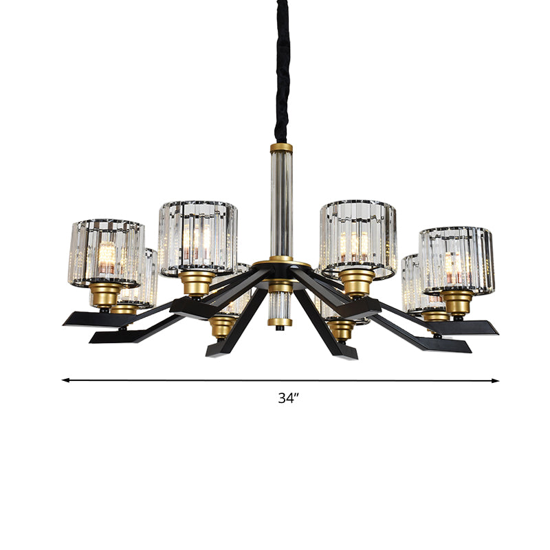 Tri-Sided Crystal Rod Cylinder Pendant Lighting Contemporary 6/8 Heads Black Hanging Chandelier Clearhalo 'Ceiling Lights' 'Chandeliers' Lighting' options 279802