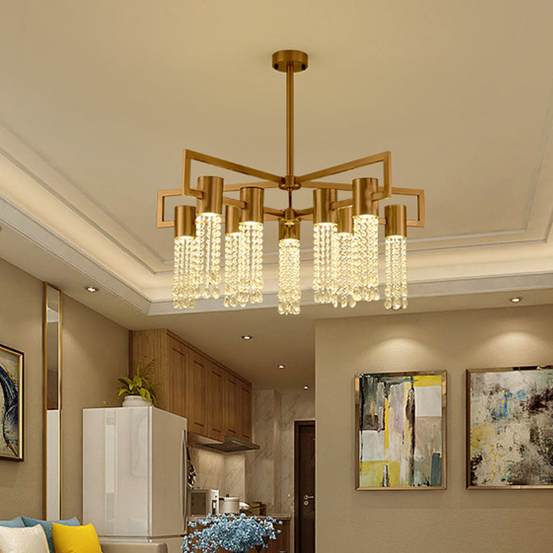 Waterfall Clear K9 Crystal Pendant Chandelier Modernism 8/10 Bulbs LED Gold Hanging Ceiling Light for Bedroom 10 Gold Clearhalo 'Ceiling Lights' 'Chandeliers' 'Modern Chandeliers' 'Modern' Lighting' 279920