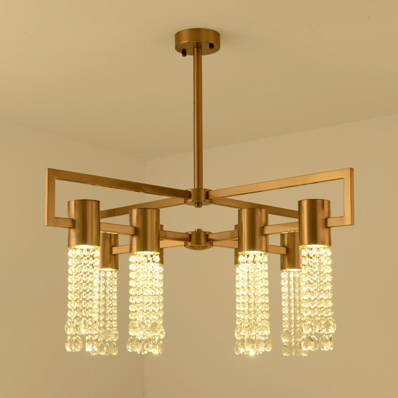 Waterfall Clear K9 Crystal Pendant Chandelier Modernism 8/10 Bulbs LED Gold Hanging Ceiling Light for Bedroom Clearhalo 'Ceiling Lights' 'Chandeliers' 'Modern Chandeliers' 'Modern' Lighting' 279930