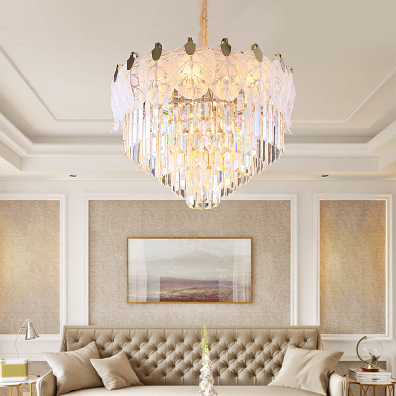 Clear Crystal Tiered Hanging Chandelier Modern 14 Lights LED Ceiling Lamp for Living Room Clearhalo 'Ceiling Lights' 'Chandeliers' 'Clear' 'Industrial' 'Modern Chandeliers' 'Modern' 'Tiffany' 'Traditional Chandeliers' Lighting' 279974