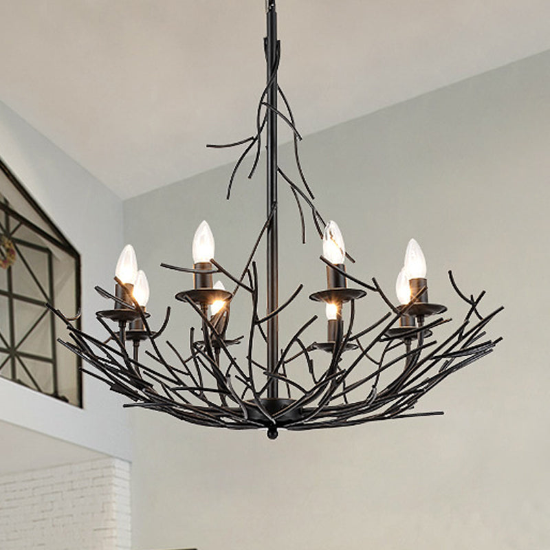 Vintage Nest Shape Chandelier Lamp 8-Light Metallic Hanging Ceiling Pendant in Black Clearhalo 'Ceiling Lights' 'Chandeliers' Lighting' options 281070