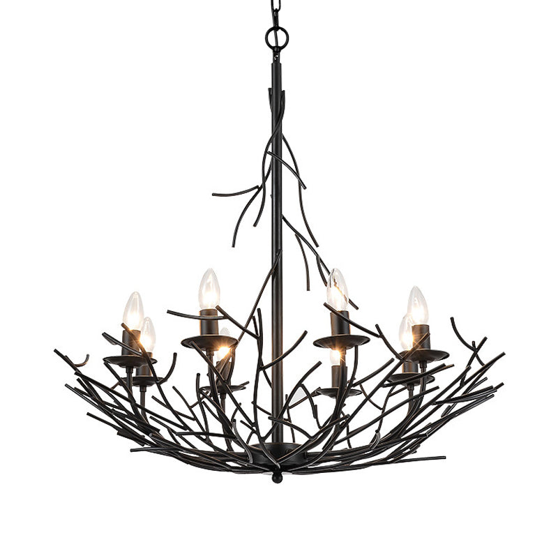 Vintage Nest Shape Chandelier Lamp 8-Light Metallic Hanging Ceiling Pendant in Black Clearhalo 'Ceiling Lights' 'Chandeliers' Lighting' options 281072